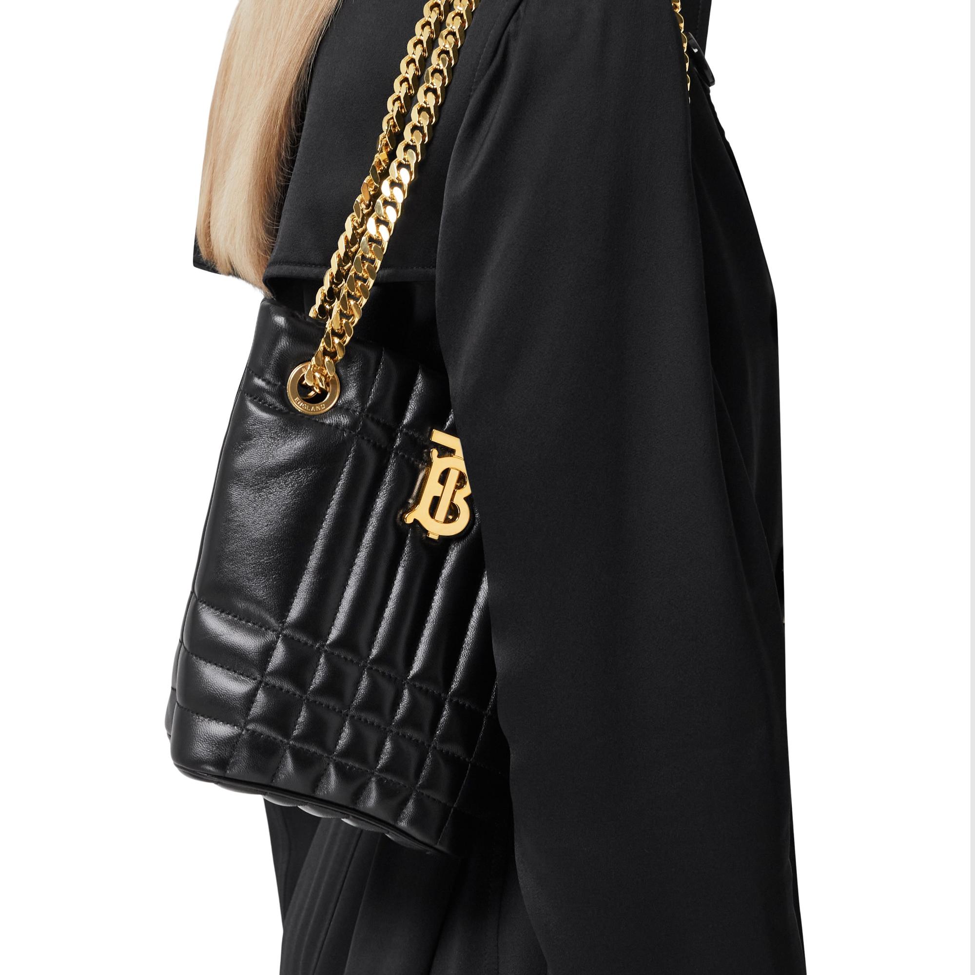 퀼팅 레더 미니 롤라 버킷 백