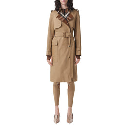 체크 패널 코튼 개버딘 트렌치코트