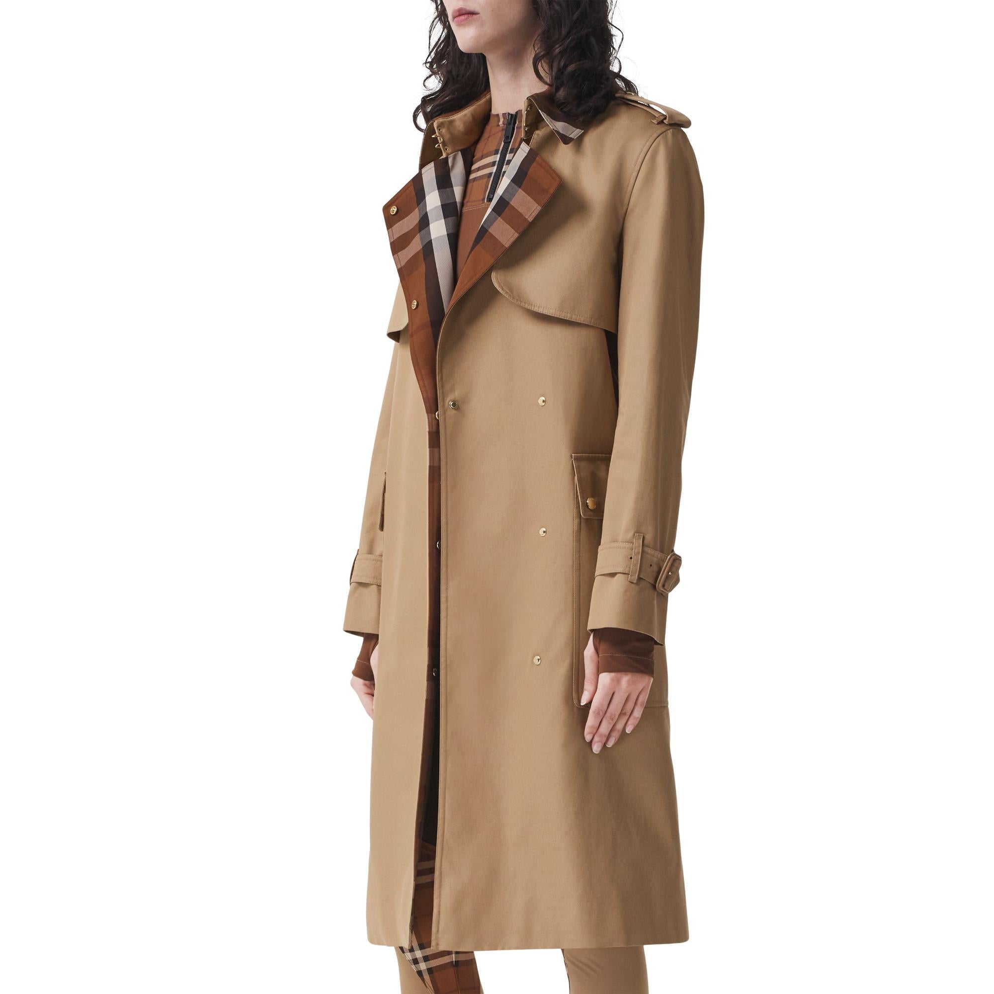 체크 패널 코튼 개버딘 트렌치코트