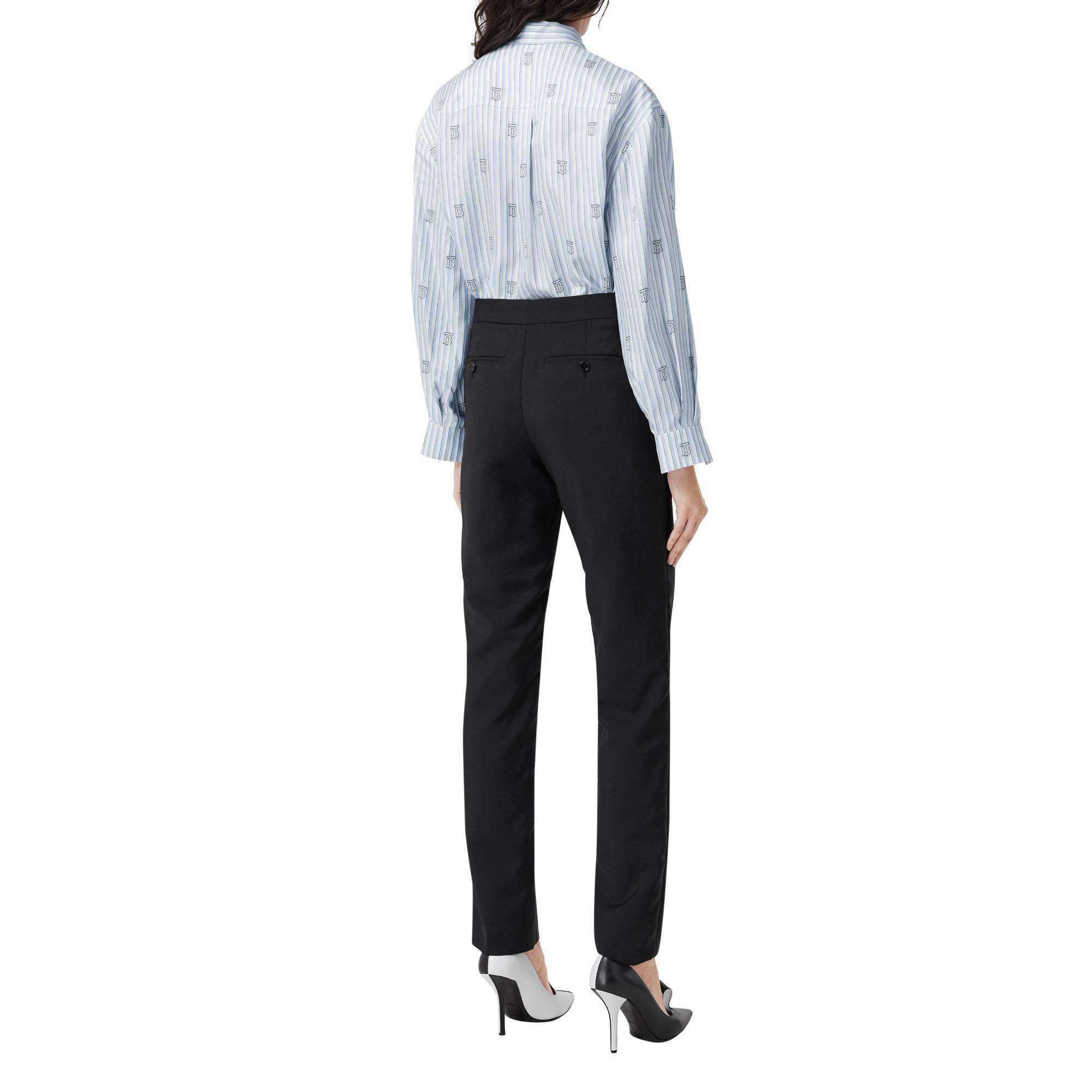 모노그램 스트라이프 실크 블렌드 타이넥 블라우스