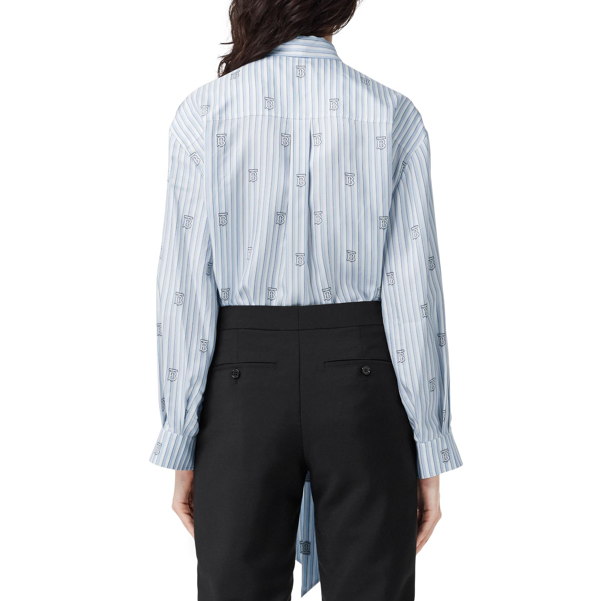 모노그램 스트라이프 실크 블렌드 타이넥 블라우스