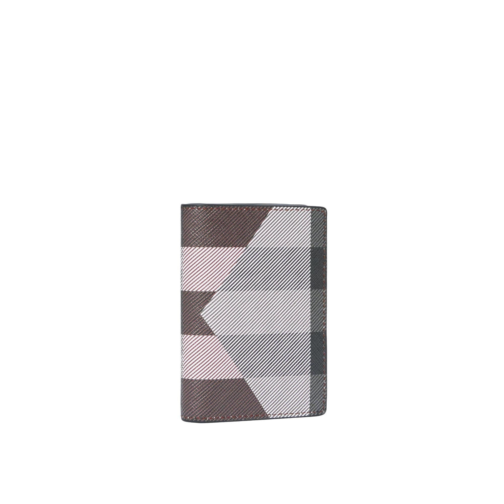 지오메트릭 체크 레더 폴딩 카드 케이스