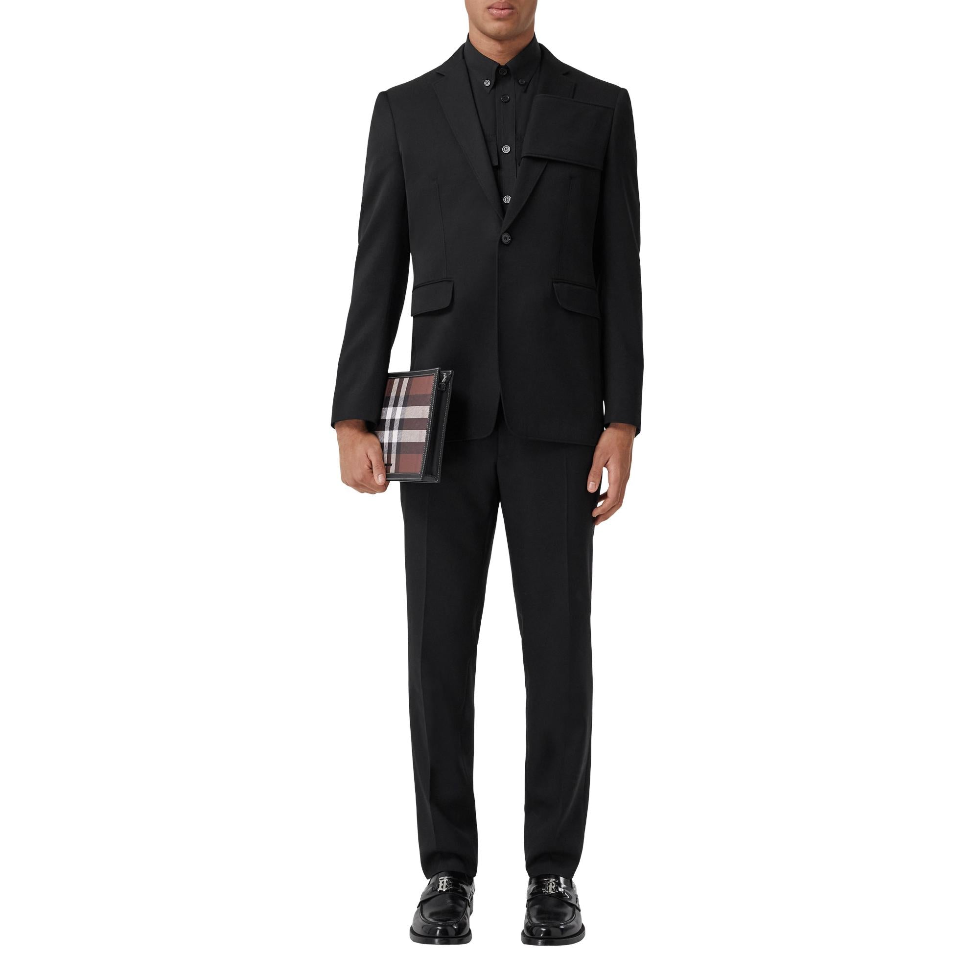 체크 레더 지퍼 파우치