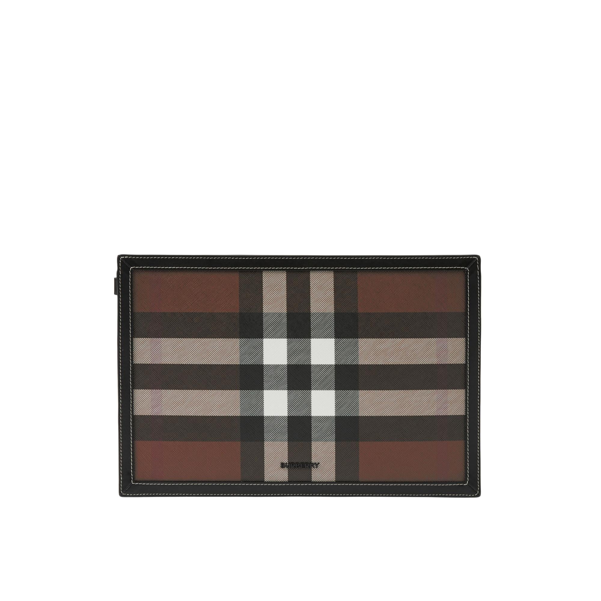 체크 레더 지퍼 파우치