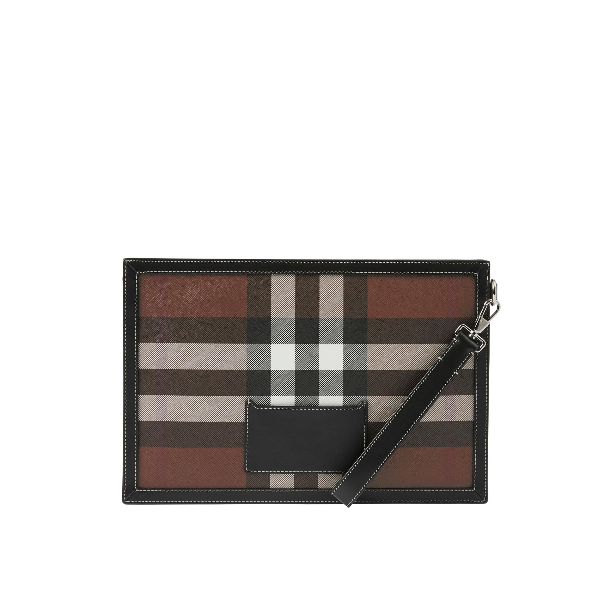 체크 레더 지퍼 파우치