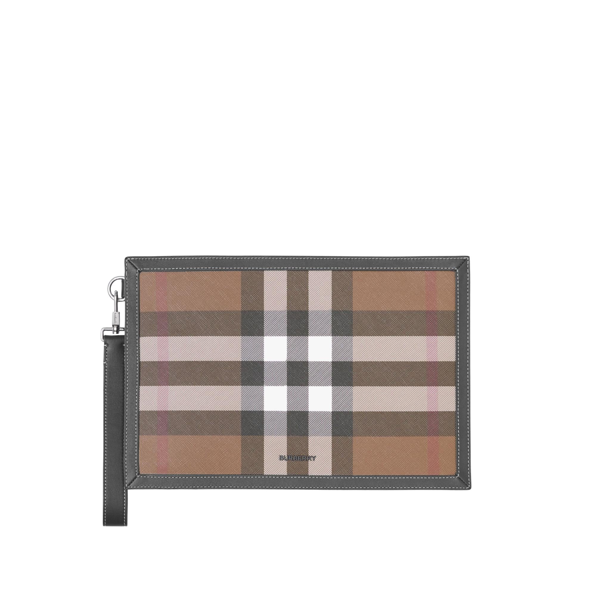 체크 레더 지퍼 파우치