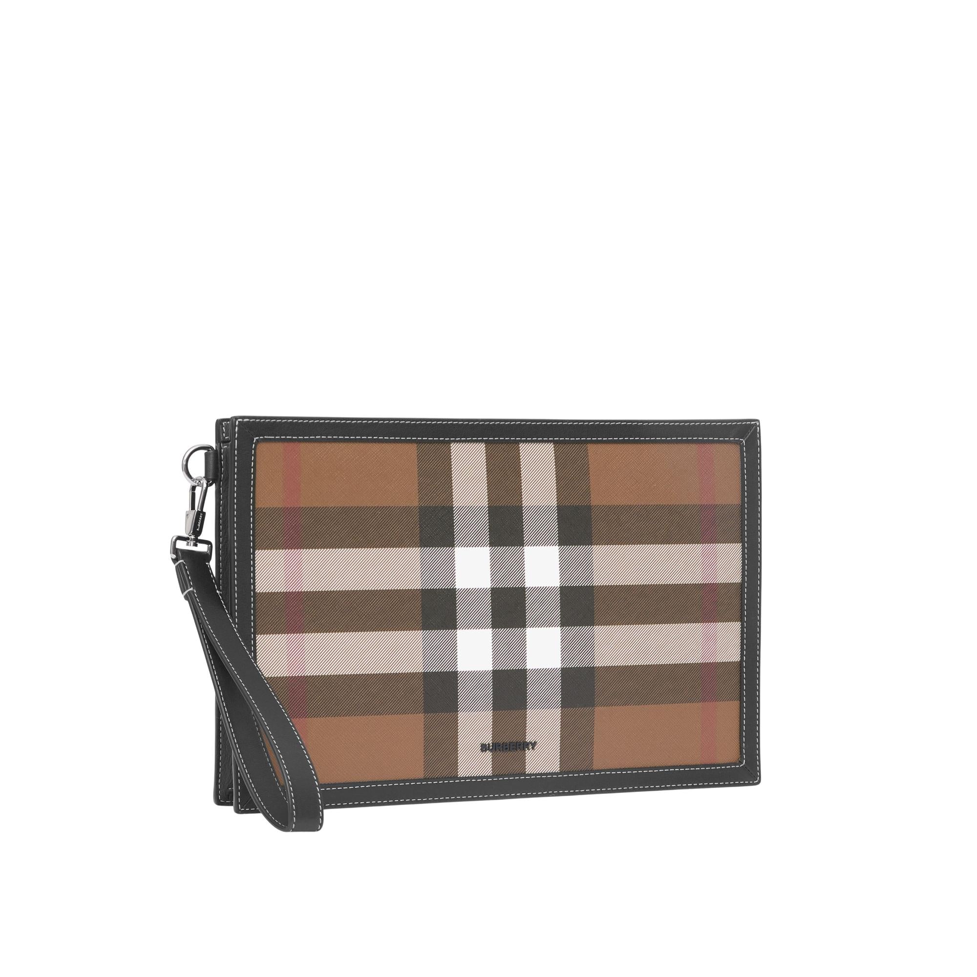 체크 레더 지퍼 파우치