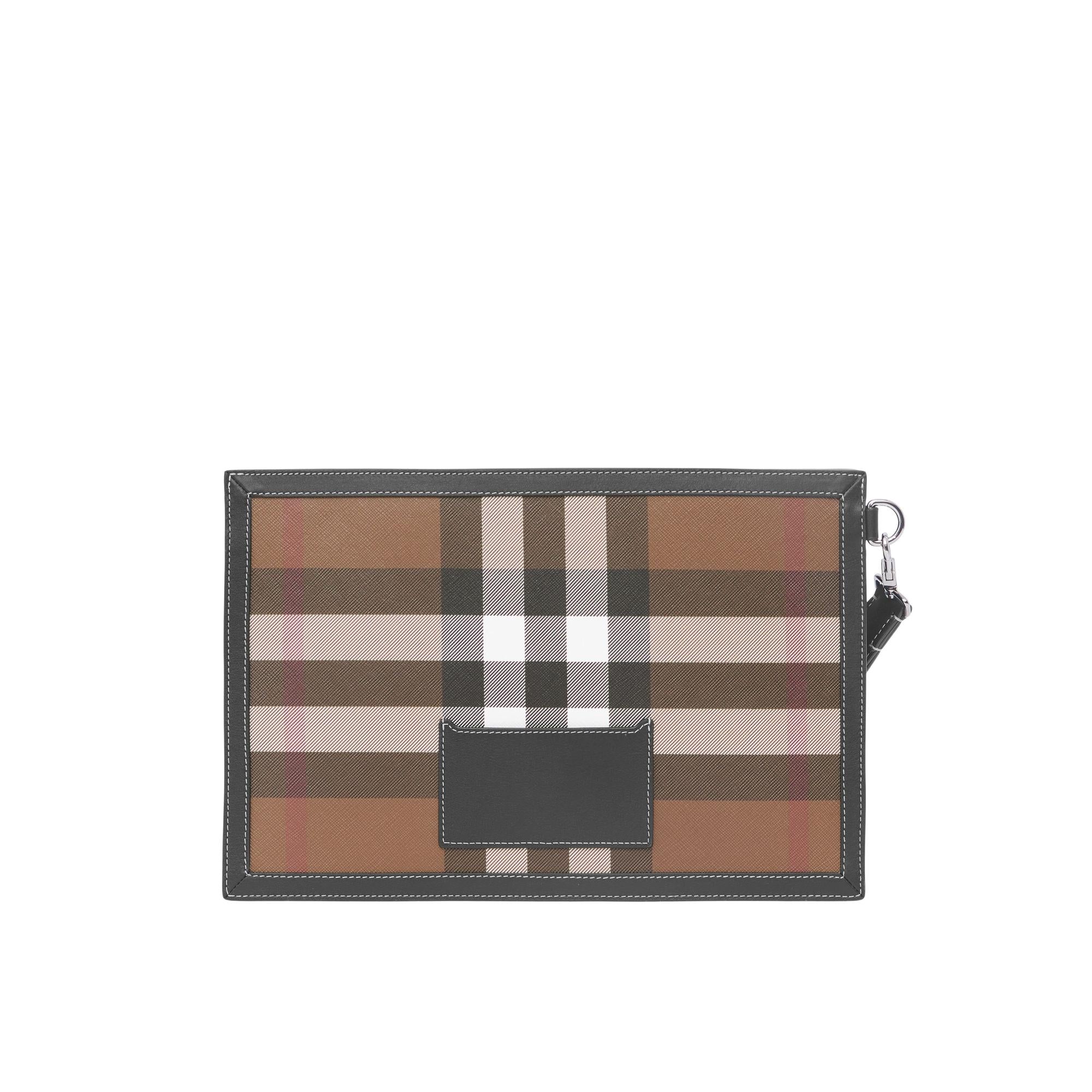 체크 레더 지퍼 파우치