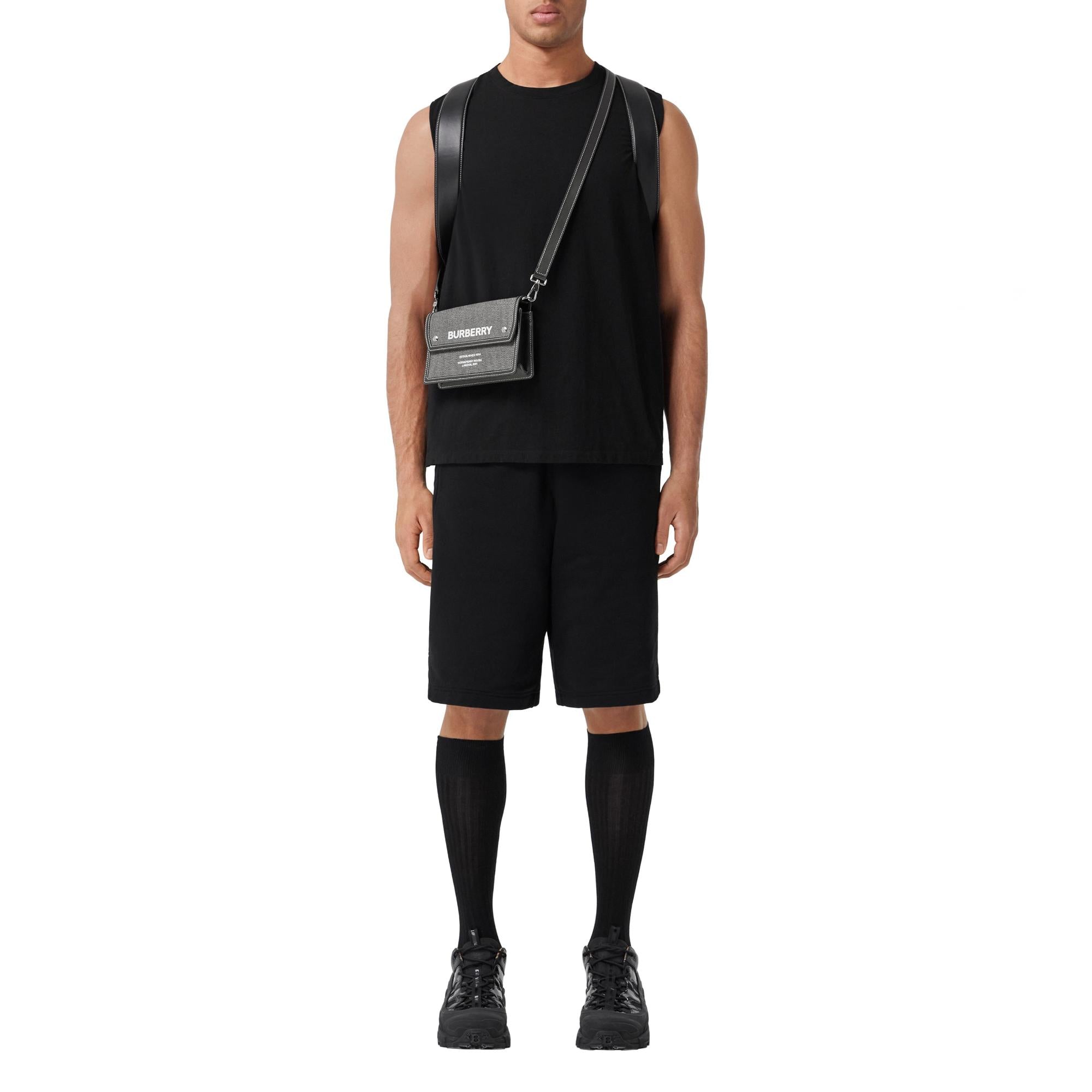 호스페리 프린트 캔버스 레더 크로스바디 백