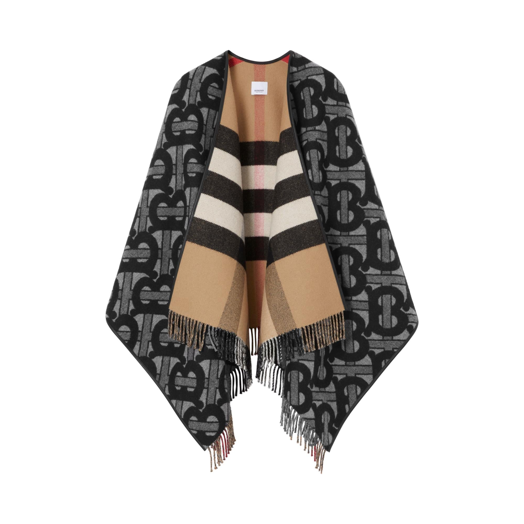 모노그램 울 캐시미어 자카드 케이프