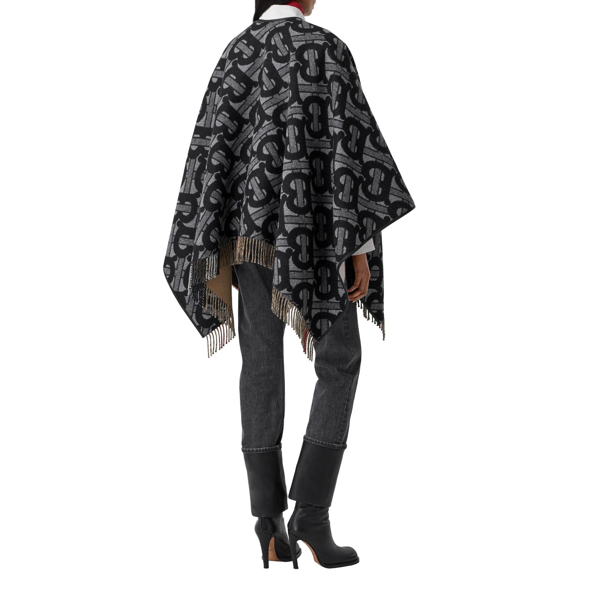 모노그램 울 캐시미어 자카드 케이프