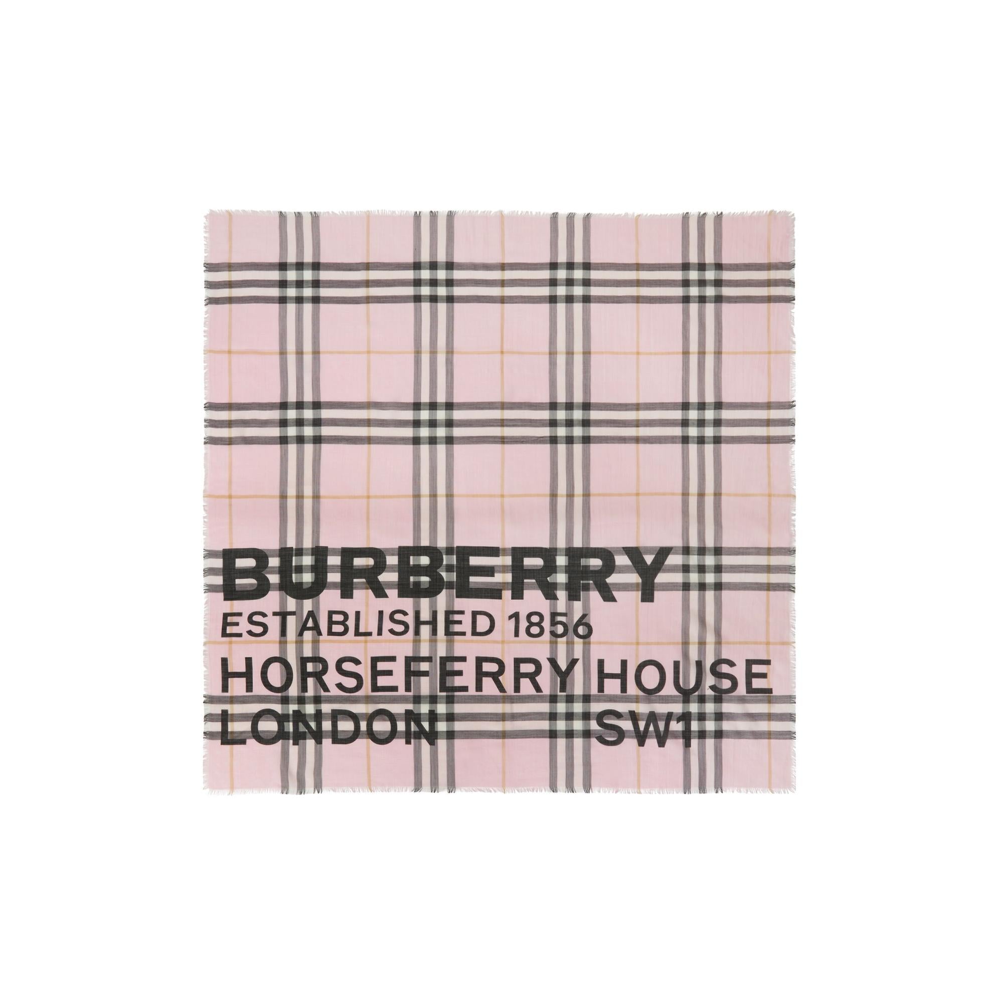 로고 체크 울 실크 스카프