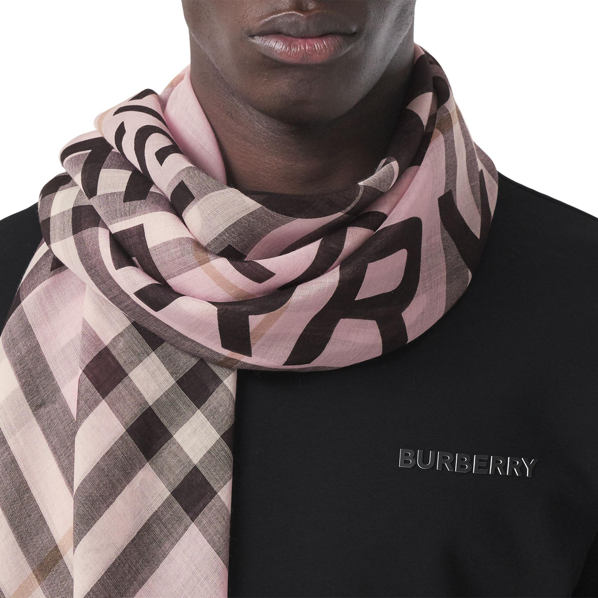 로고 체크 울 실크 스카프