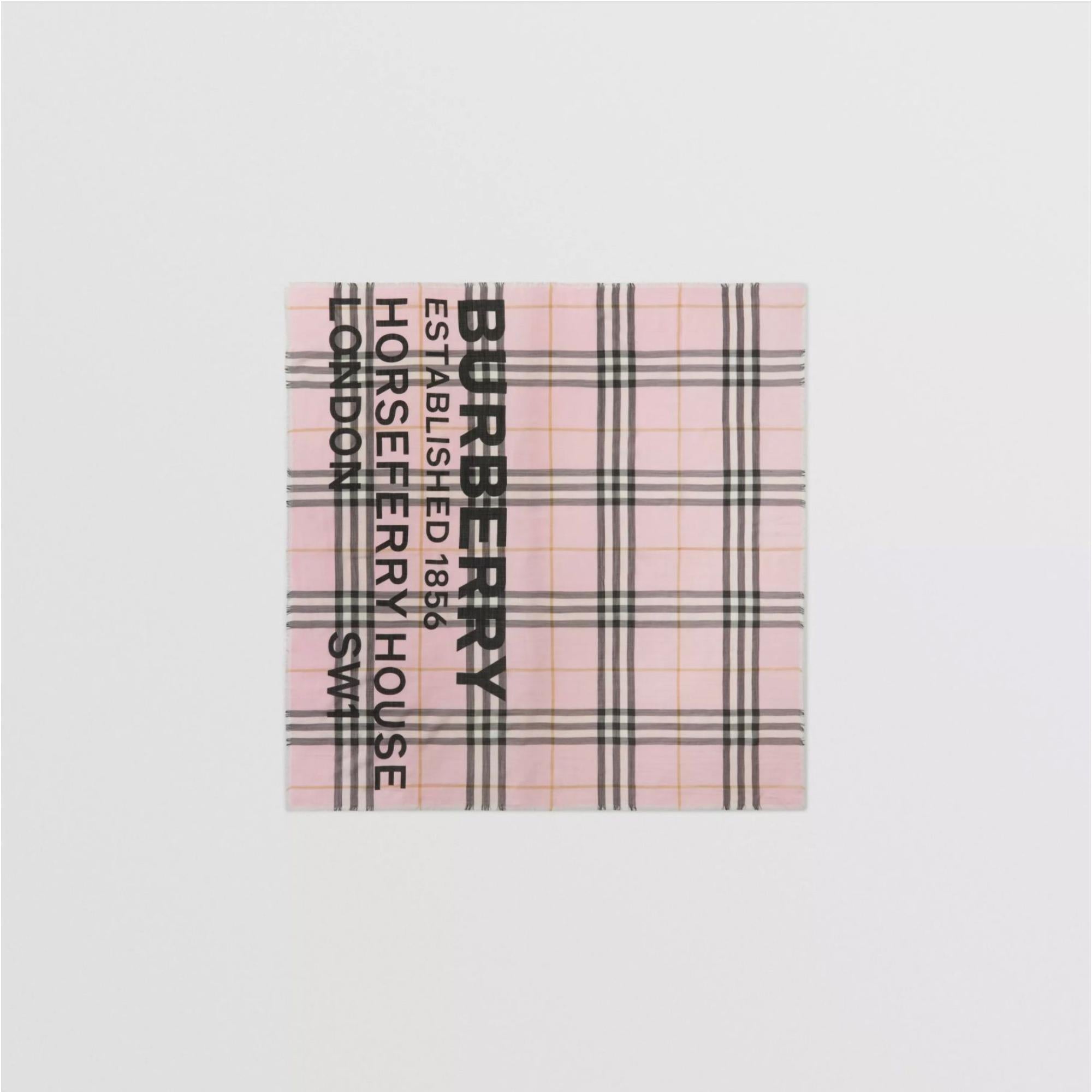 로고 체크 울 실크 스카프