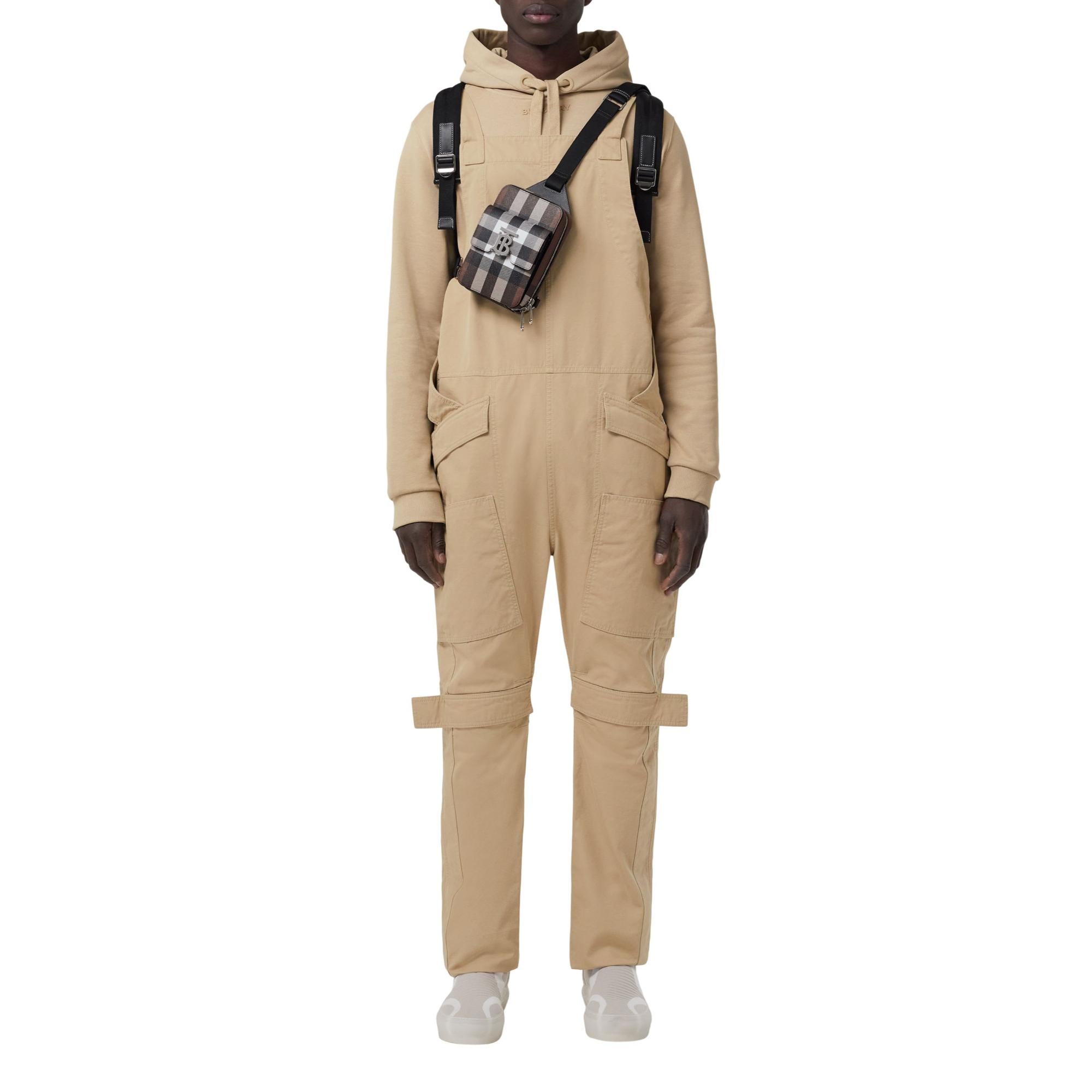 모노그램 모티프 체크 레더 크로스바디 백