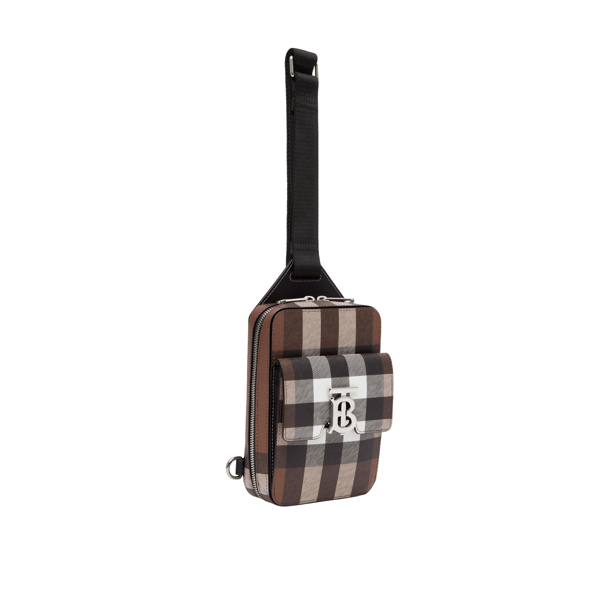 모노그램 모티프 체크 레더 크로스바디 백