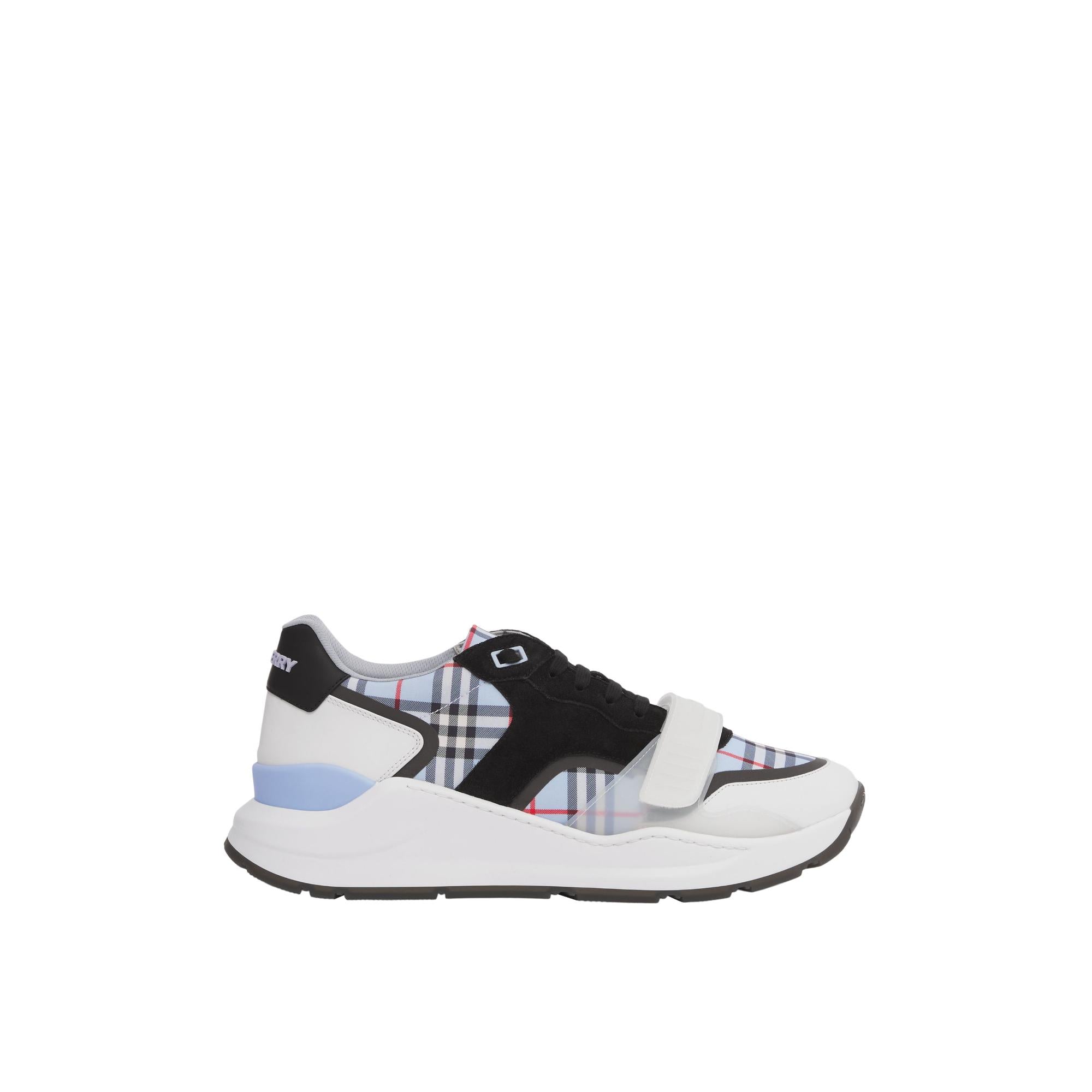 체크 나일론 레더 스웨이드 스니커즈