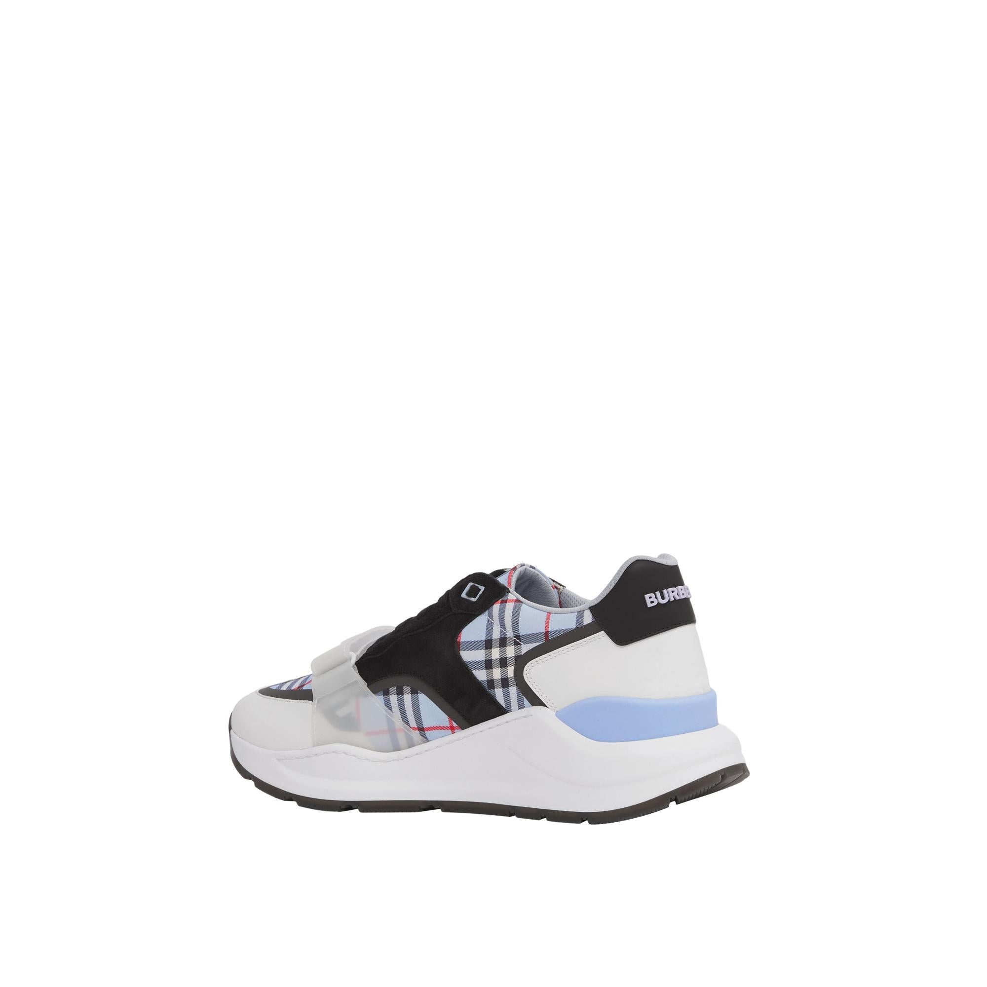 체크 나일론 레더 스웨이드 스니커즈