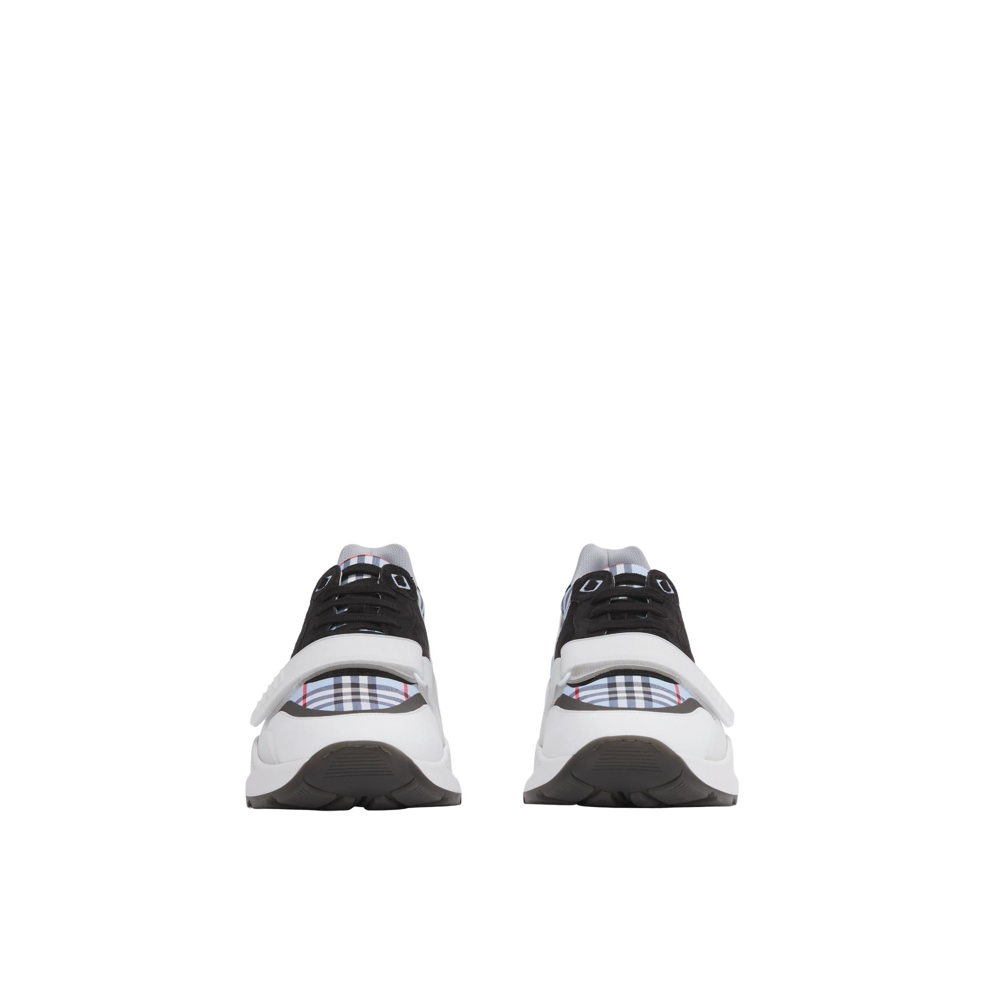 체크 나일론 레더 스웨이드 스니커즈