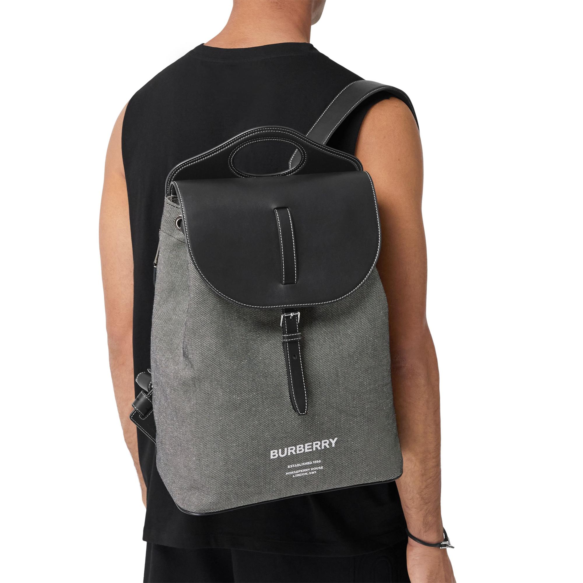 호스페리 프린트 캔버스 레더 포켓 백팩