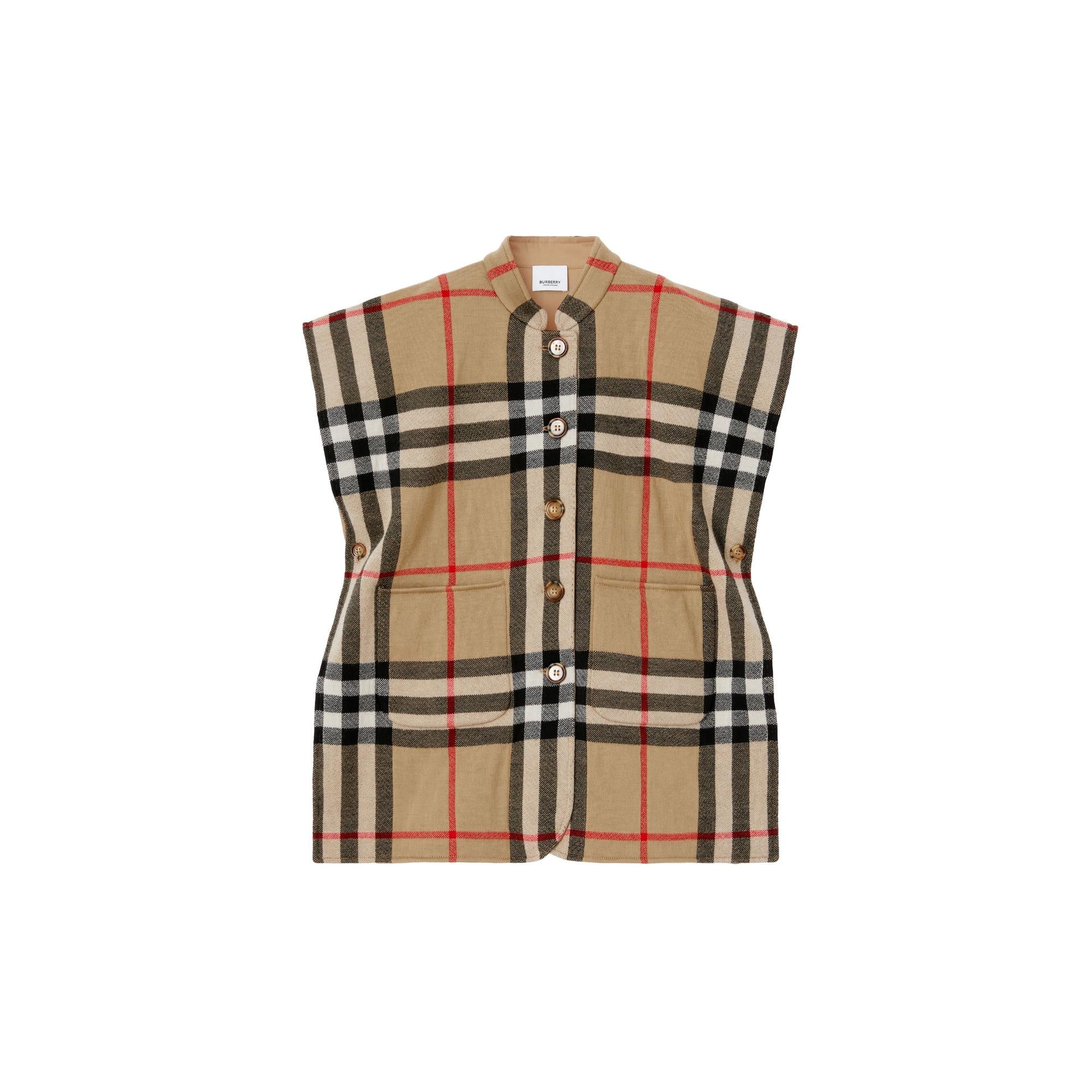 리버시블 빈티지 체크 울 자카드 케이프