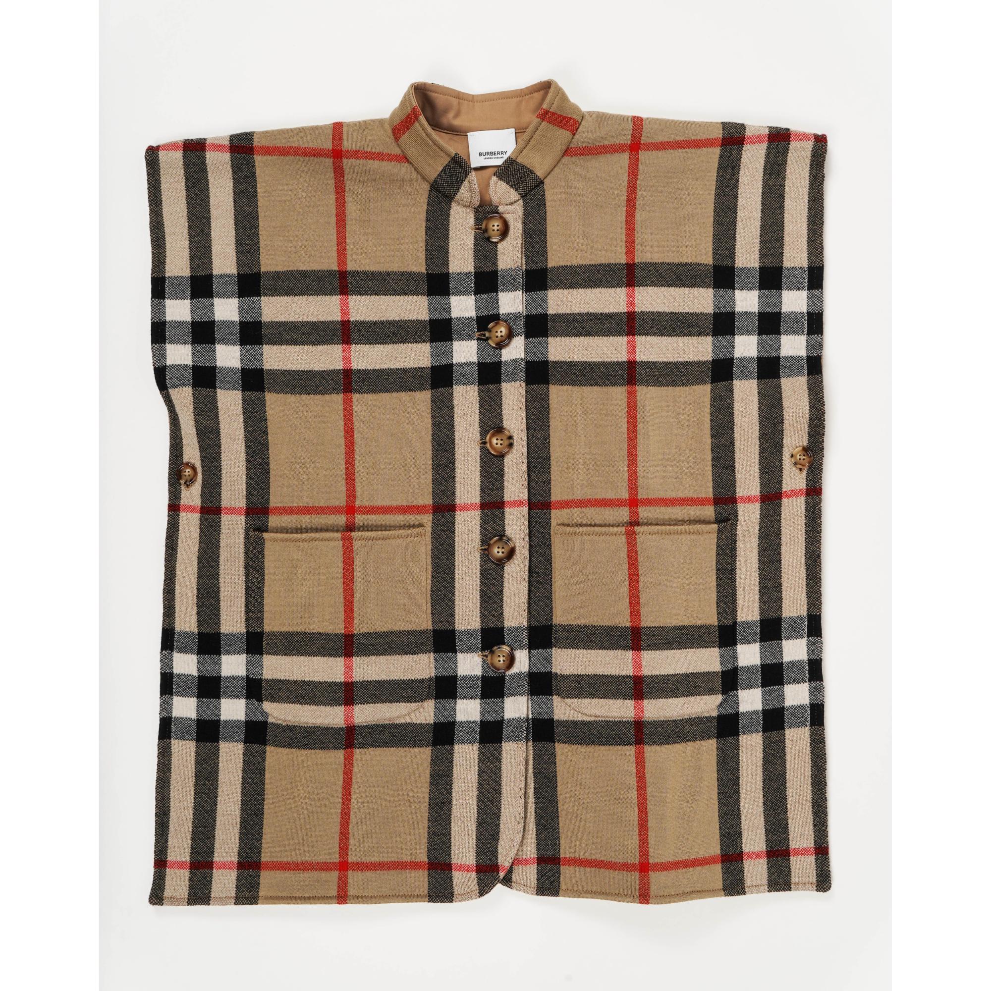 리버시블 빈티지 체크 울 자카드 케이프