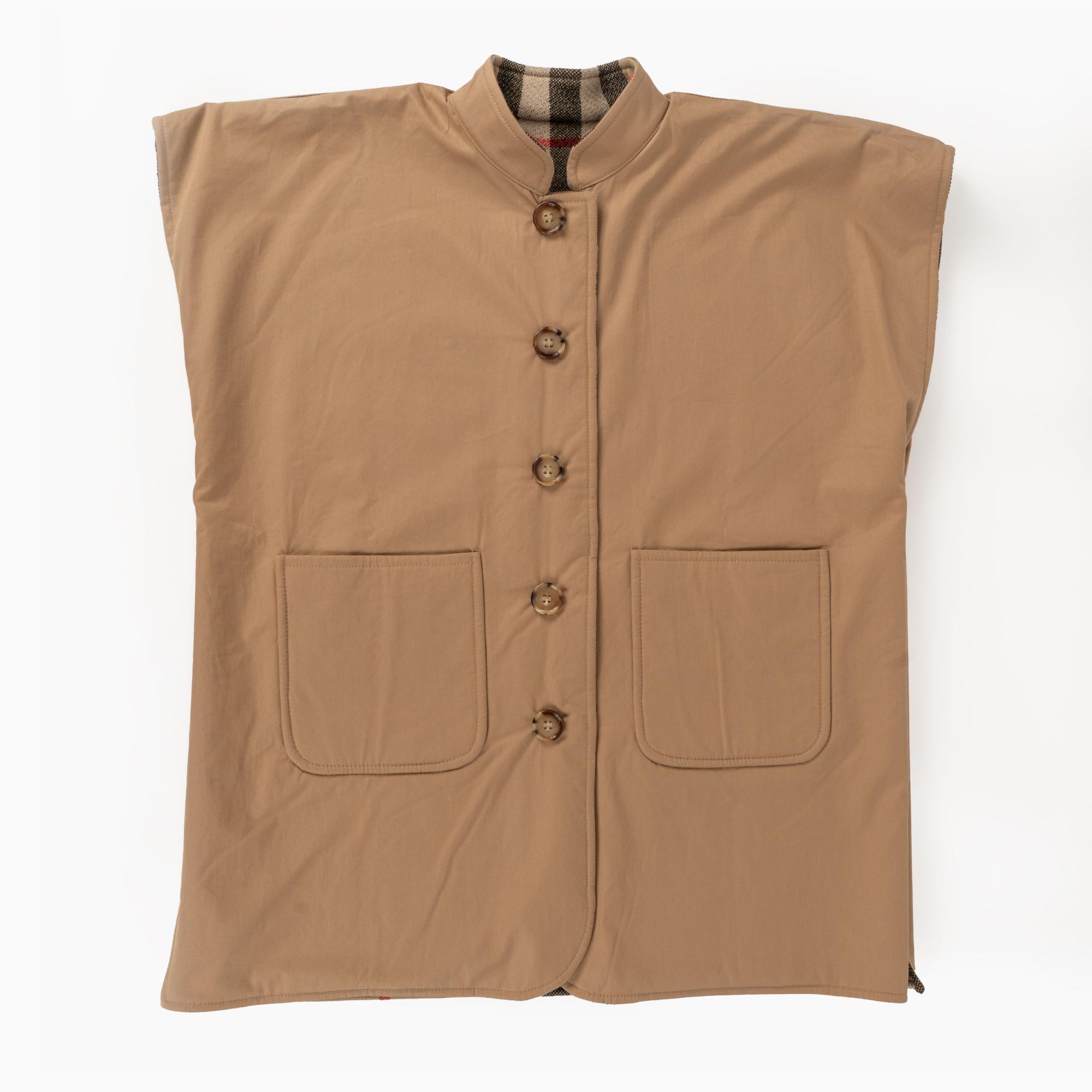 리버시블 빈티지 체크 울 자카드 케이프