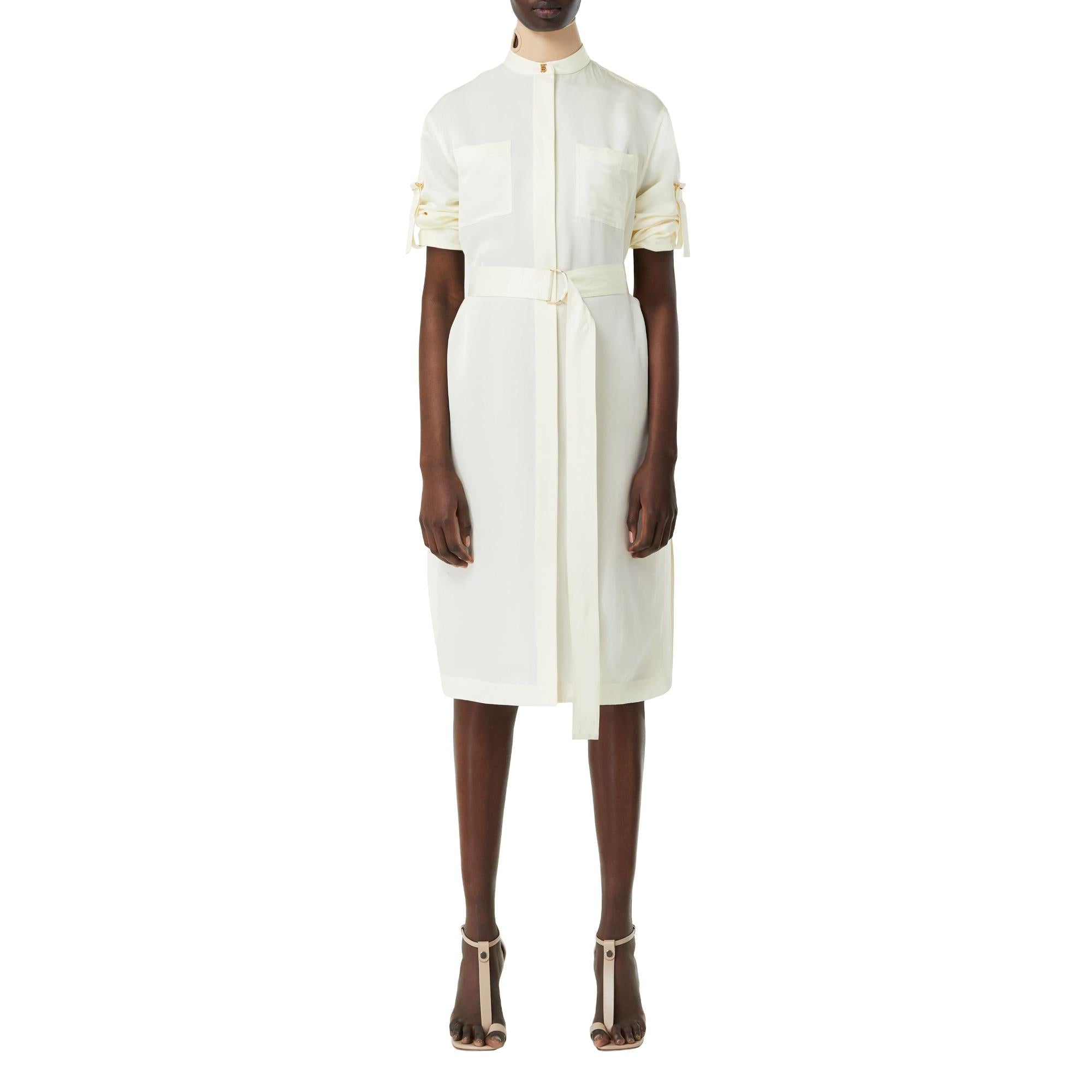 롱 슬리브 D링 디테일 실크 새틴 드레스