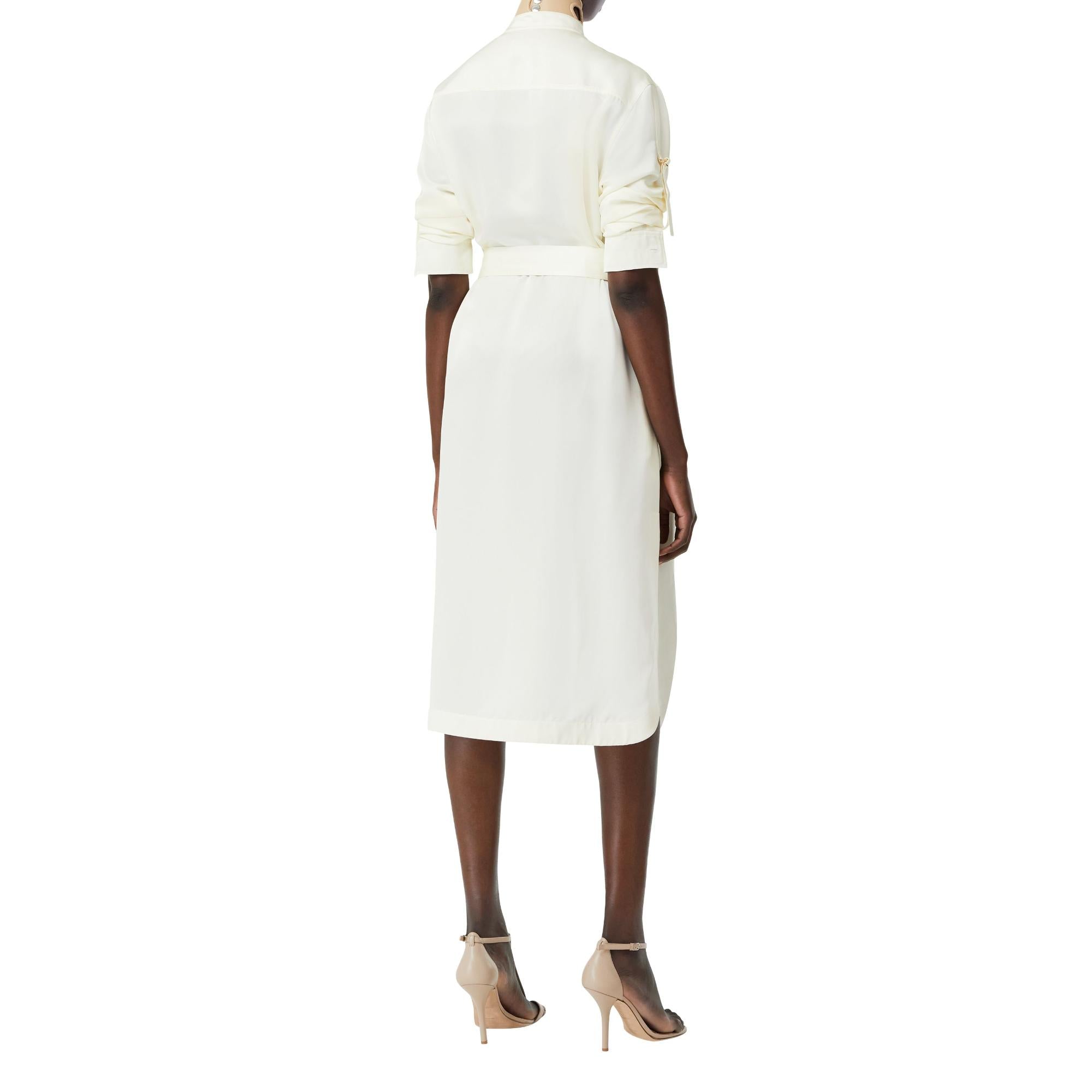 롱 슬리브 D링 디테일 실크 새틴 드레스