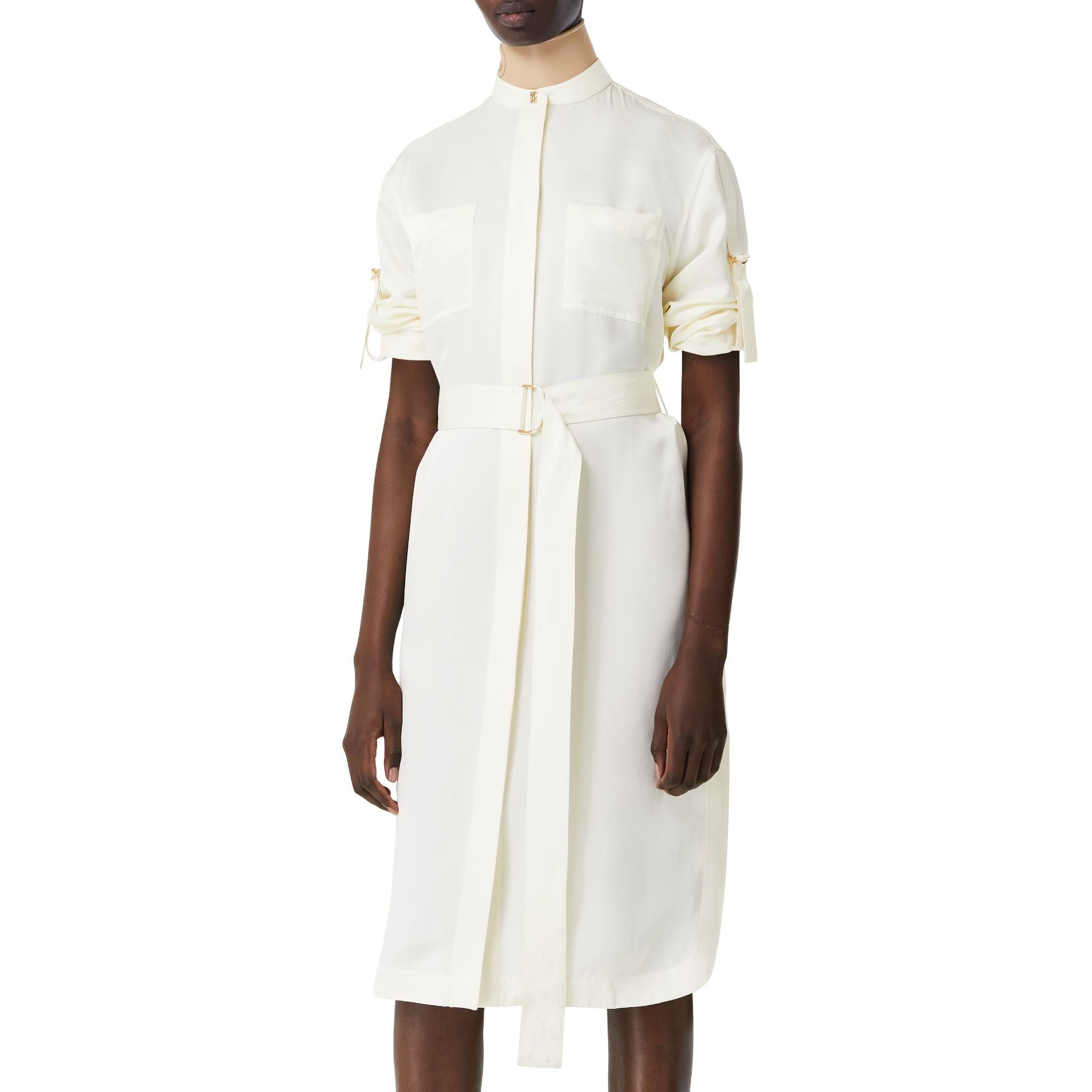 롱 슬리브 D링 디테일 실크 새틴 드레스