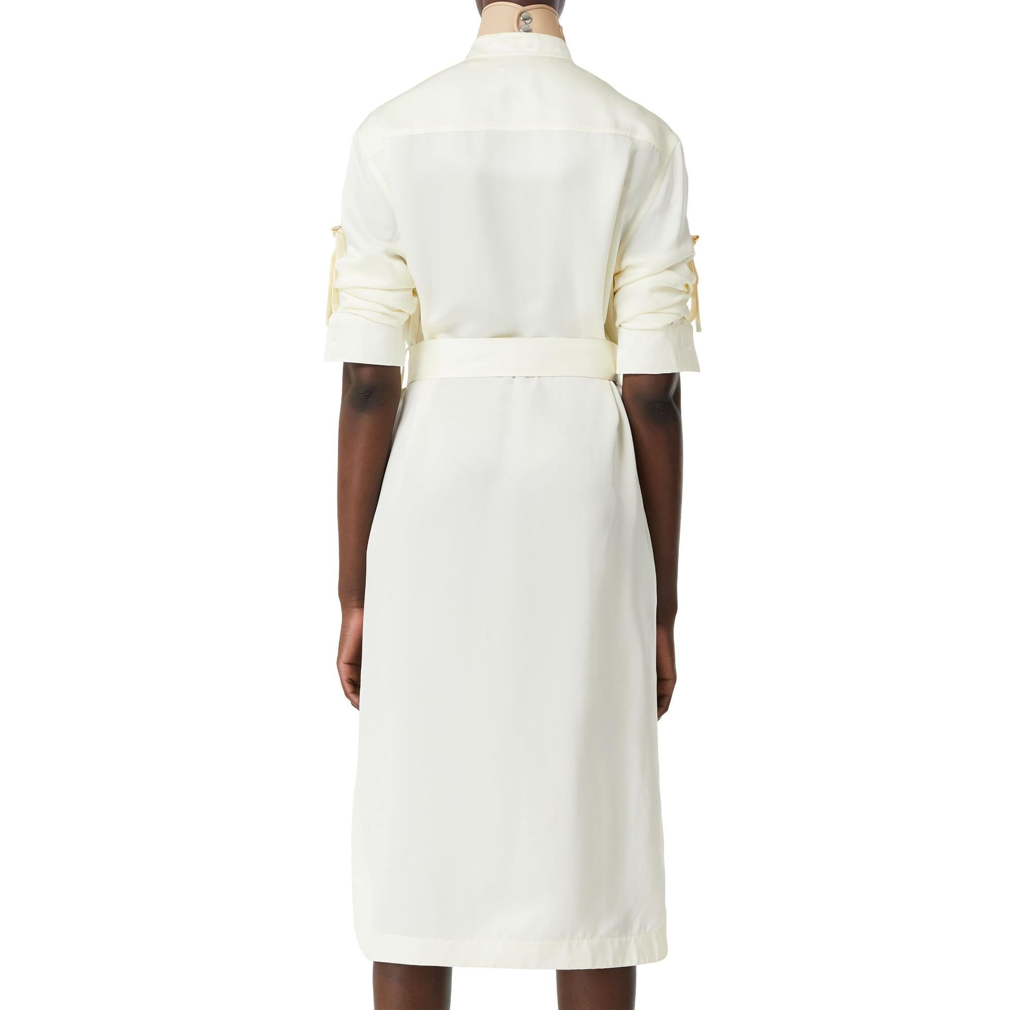 롱 슬리브 D링 디테일 실크 새틴 드레스