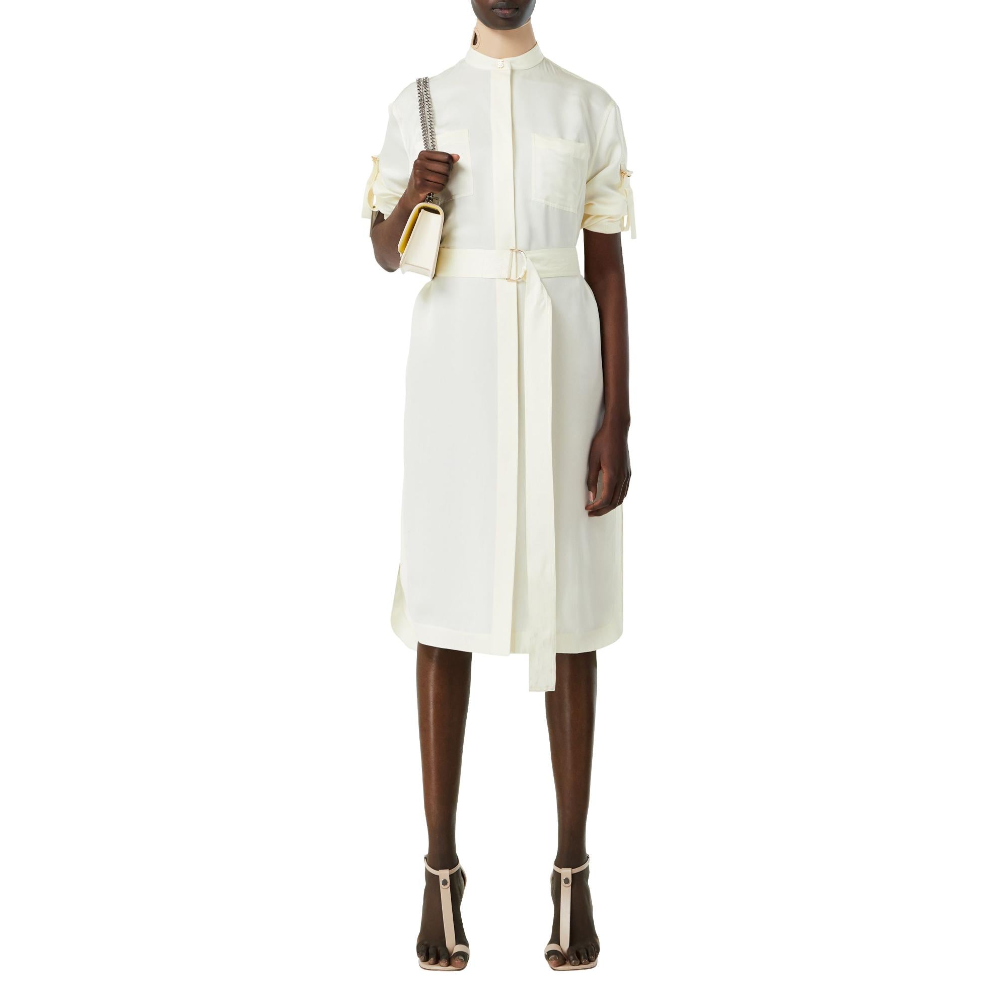 롱 슬리브 D링 디테일 실크 새틴 드레스