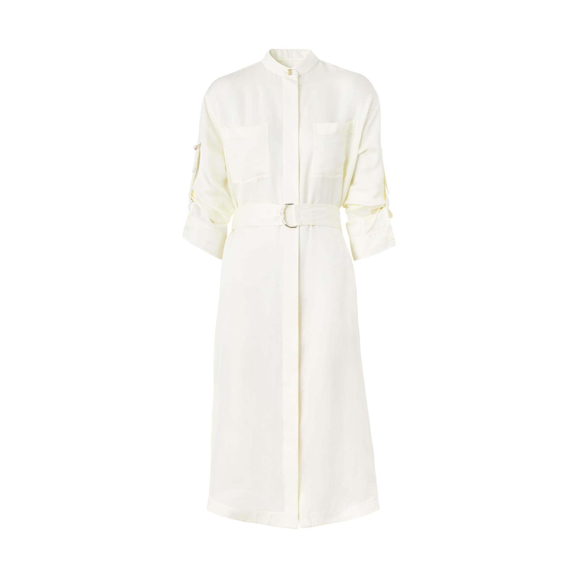 롱 슬리브 D링 디테일 실크 새틴 드레스