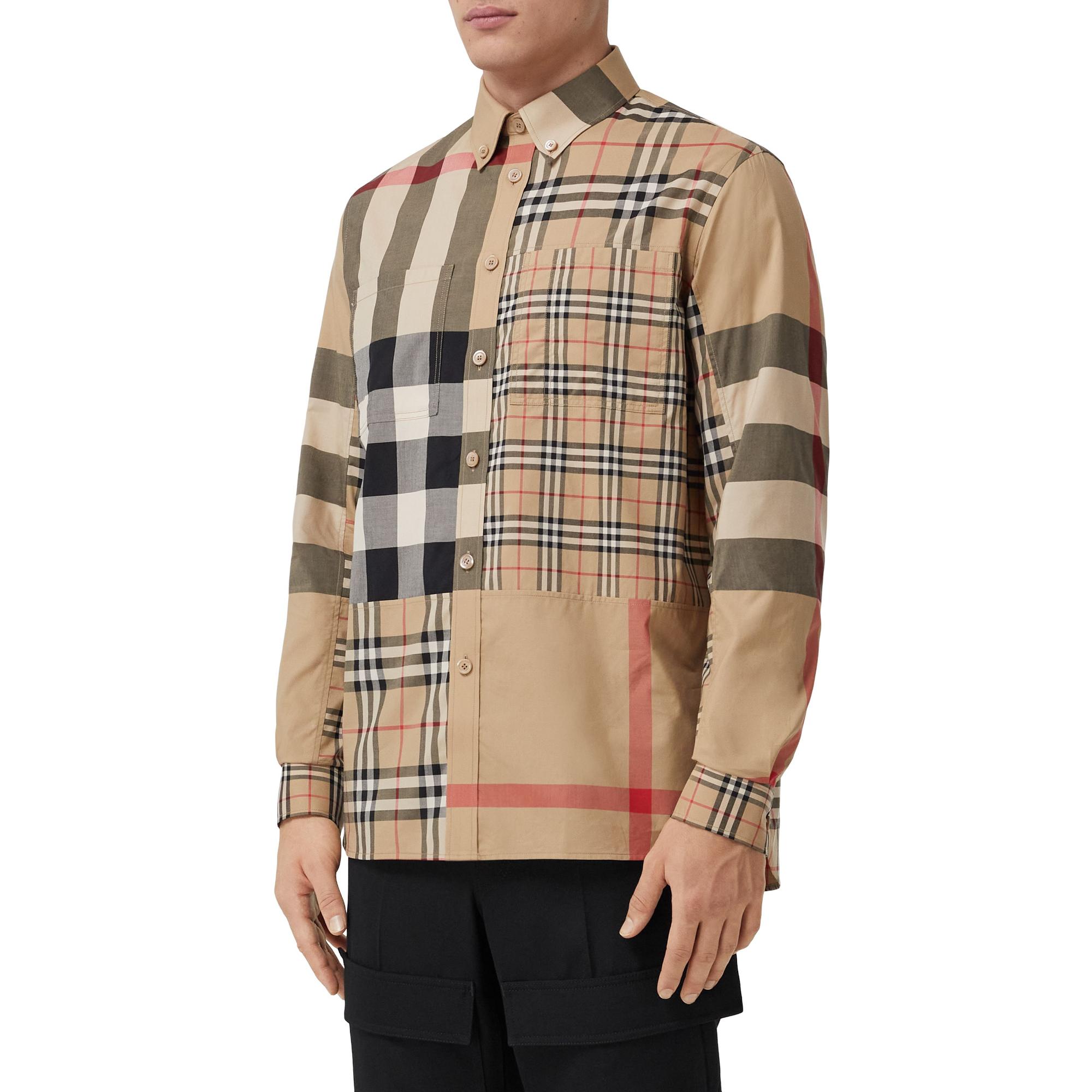 패치워크 체크 코튼 셔츠