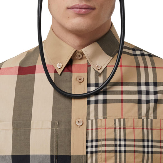 패치워크 체크 코튼 셔츠