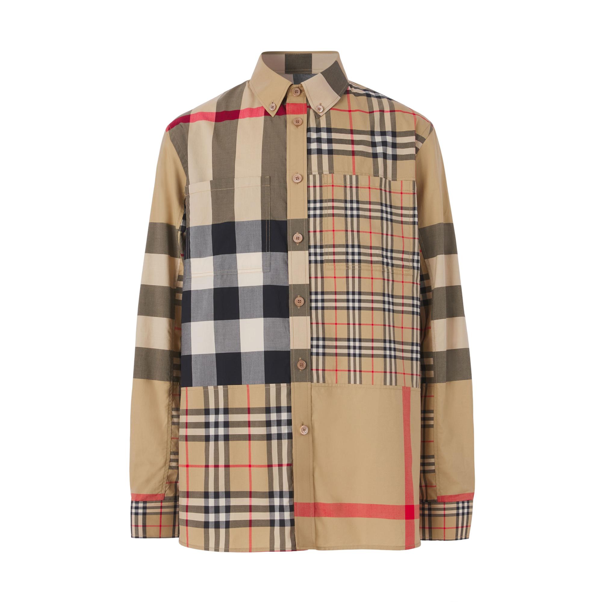 패치워크 체크 코튼 셔츠