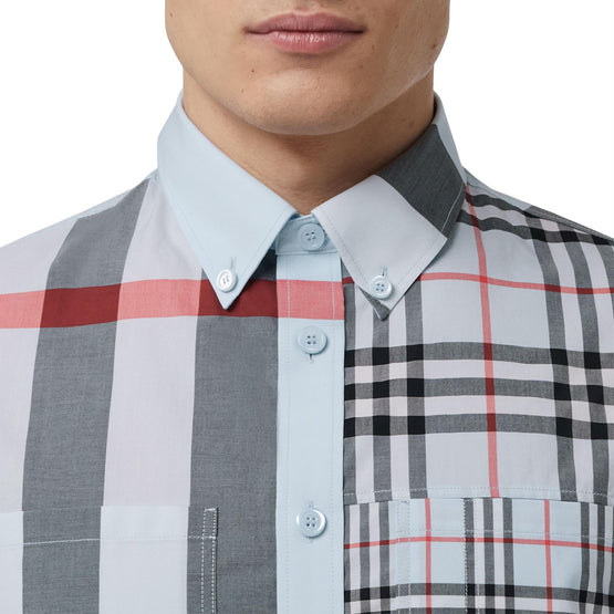 패치워크 체크 코튼 셔츠