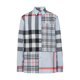 패치워크 체크 코튼 셔츠