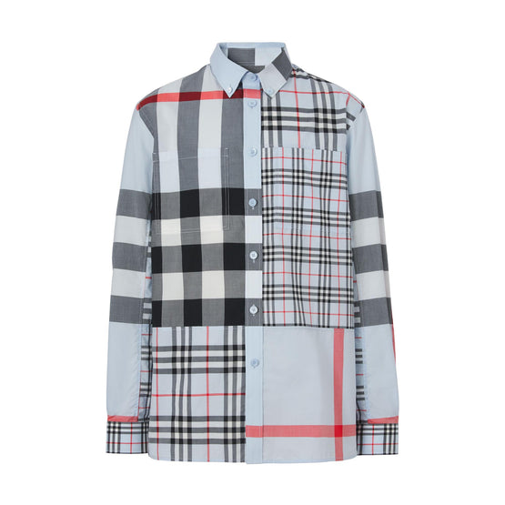 패치워크 체크 코튼 셔츠