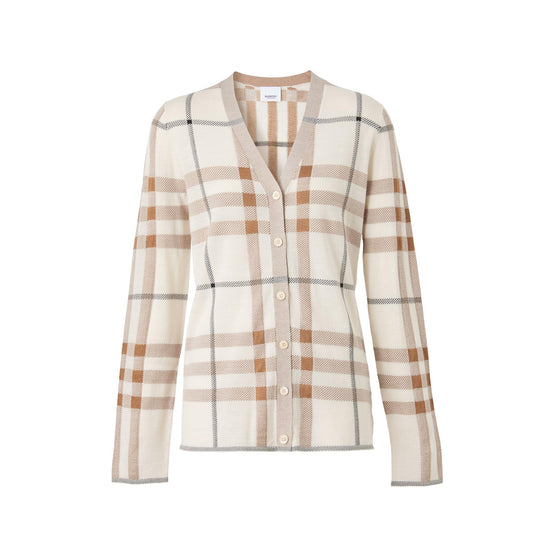 체크 인타르시아 울 실크 코튼 카디건