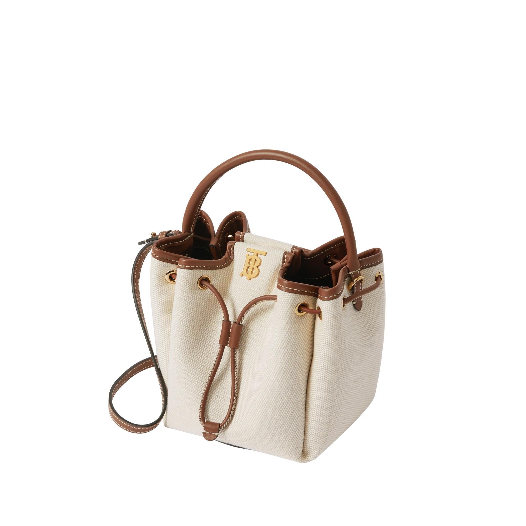 모노그램 모티프 캔버스 레더 버킷 백