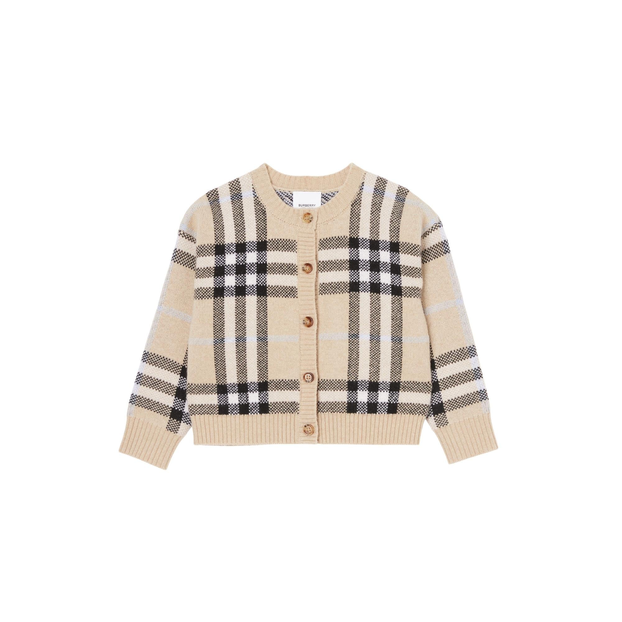 체크 울 캐시미어 블렌드 자카드 카디건