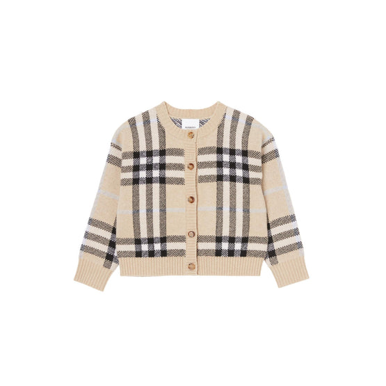 체크 울 캐시미어 블렌드 자카드 카디건