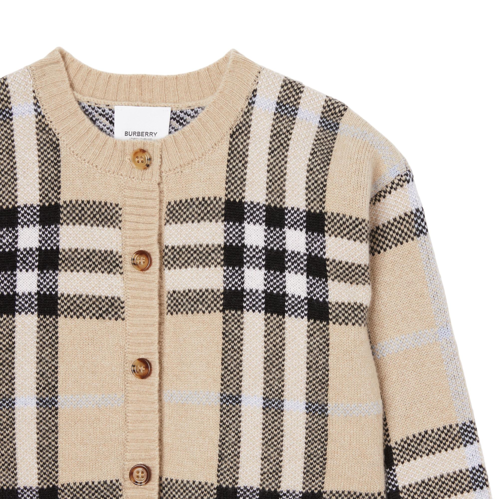 체크 울 캐시미어 블렌드 자카드 카디건