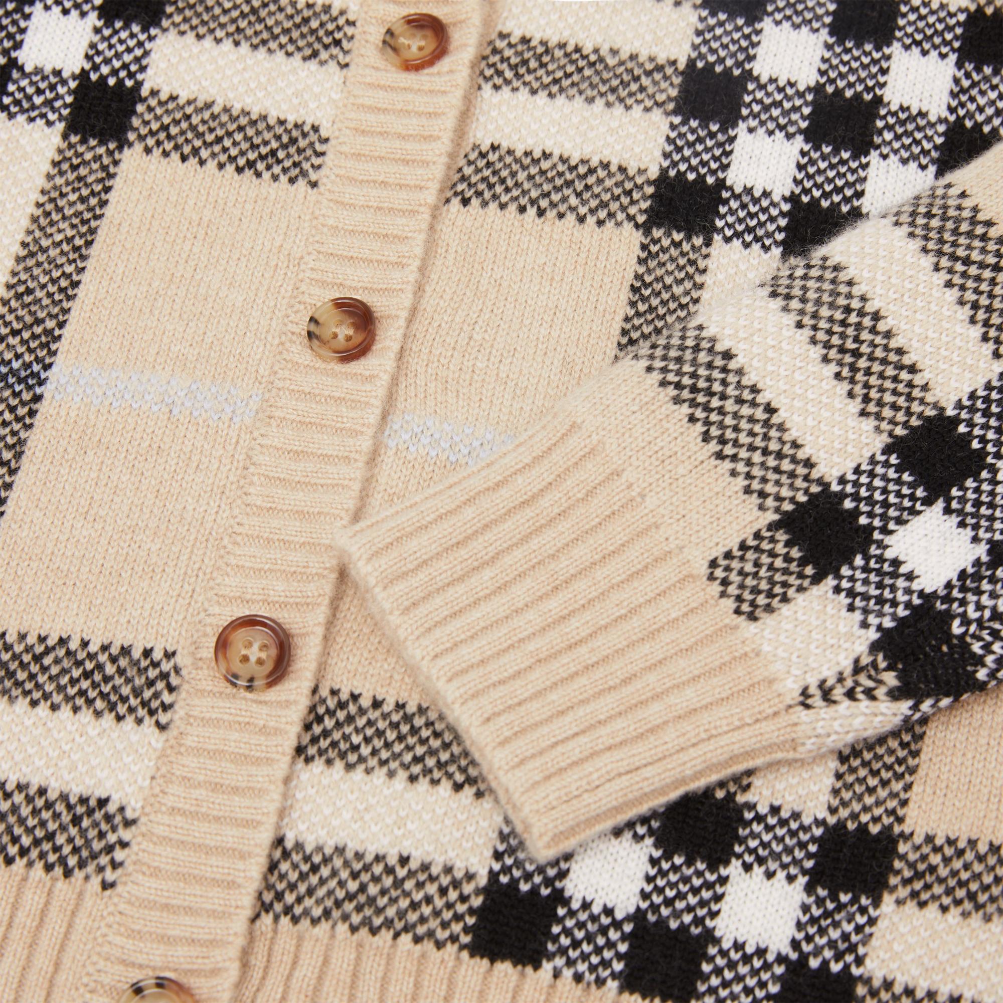 체크 울 캐시미어 블렌드 자카드 카디건