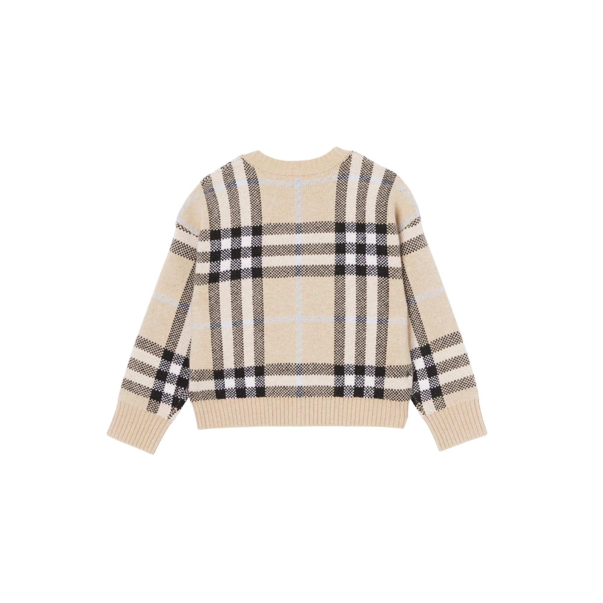 체크 울 캐시미어 블렌드 자카드 카디건