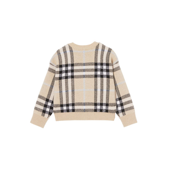 체크 울 캐시미어 블렌드 자카드 카디건