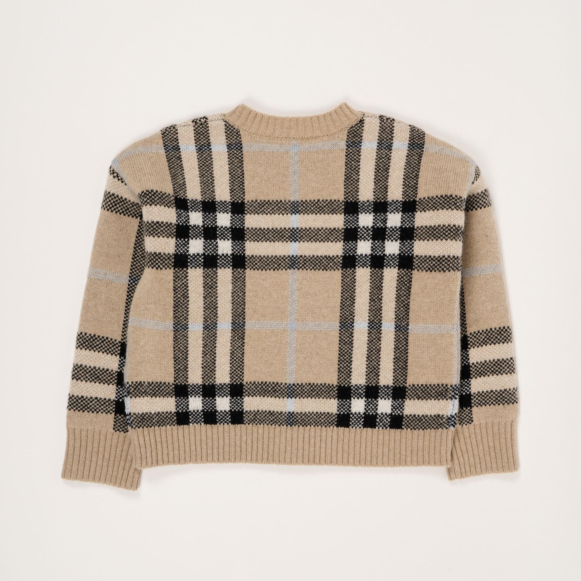 체크 울 캐시미어 블렌드 자카드 카디건