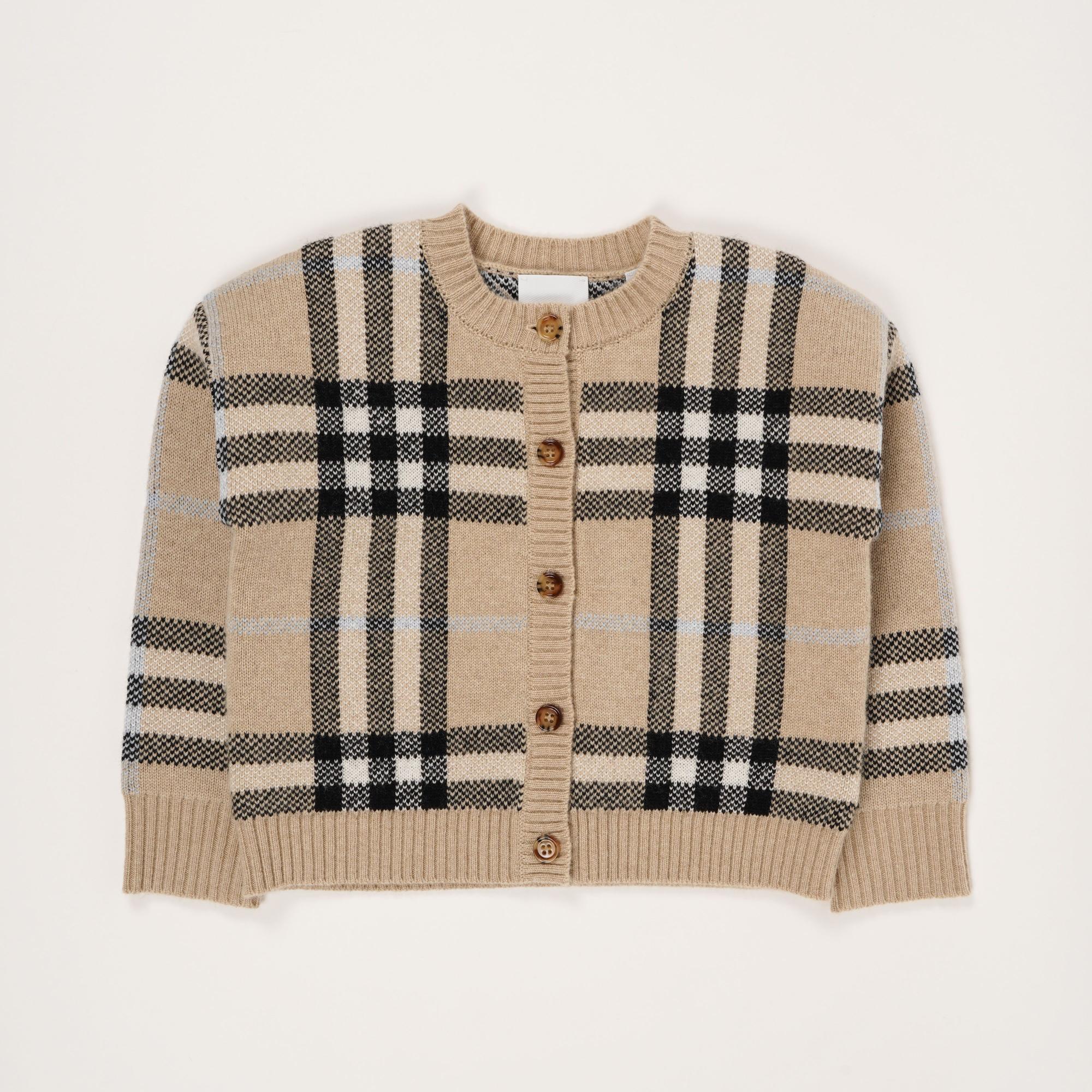 체크 울 캐시미어 블렌드 자카드 카디건