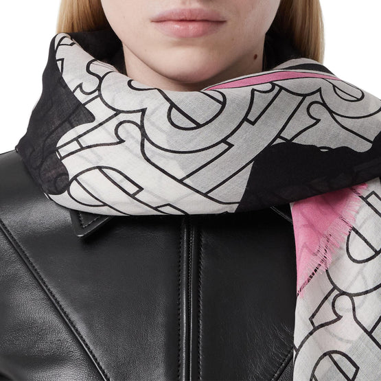 라지 몽타주 프린트 울 실크 스퀘어 스카프